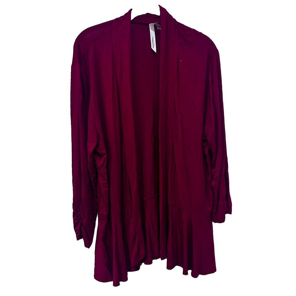 NY Collection by Macys Red Open Front Swing 3/4 Sleeve Cardigan XL MADE IN USA